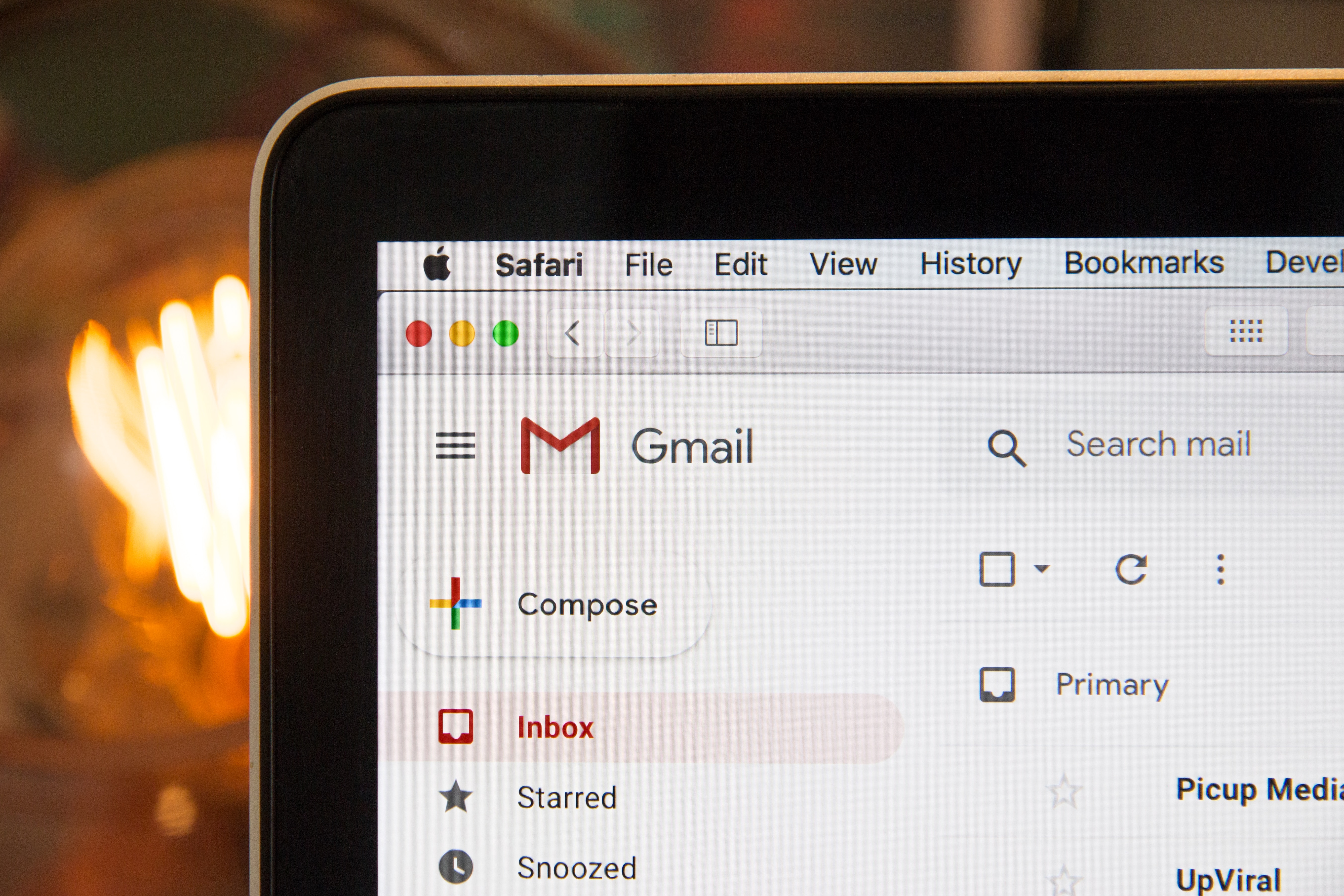 A close-up of a laptop screen displaying the Gmail inbox interface. The “Compose” button and the “Inbox” tab are visible. The browser toolbar shows commonly used options like File, Edit, and View. Enhance the effectiveness of your email campaigns with these tools at your fingertips.